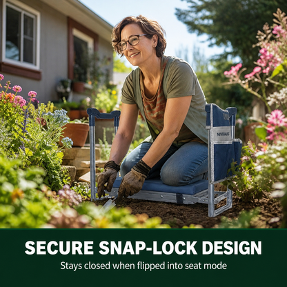 Secure snap-lock design on Nivraus blue garden kneeler