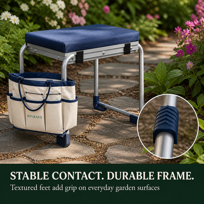 Nivraus blue garden kneeler stable feet and durable frame