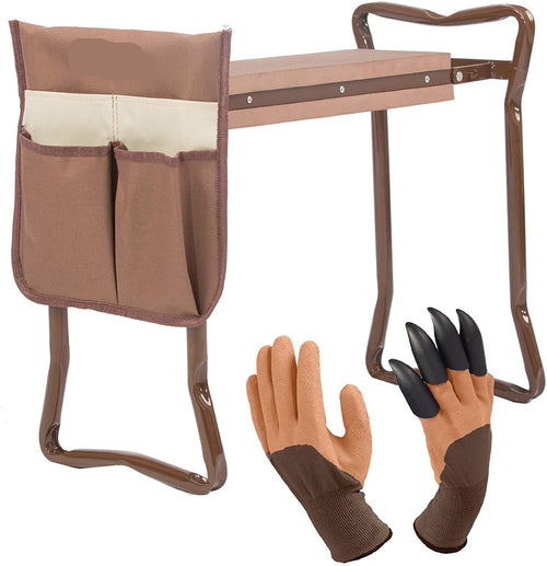 Multifunctional Brown Garden Kneeler & Seat with Gloves