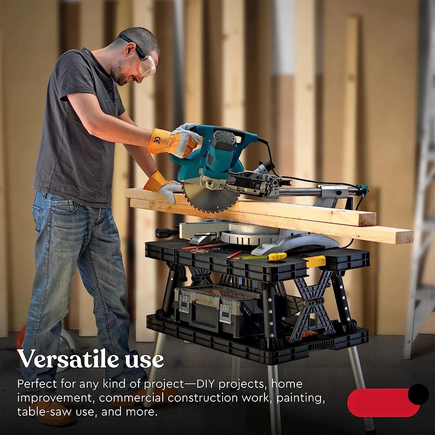 Portable Folding Work Table Tool Storage Stand Construction Workbench