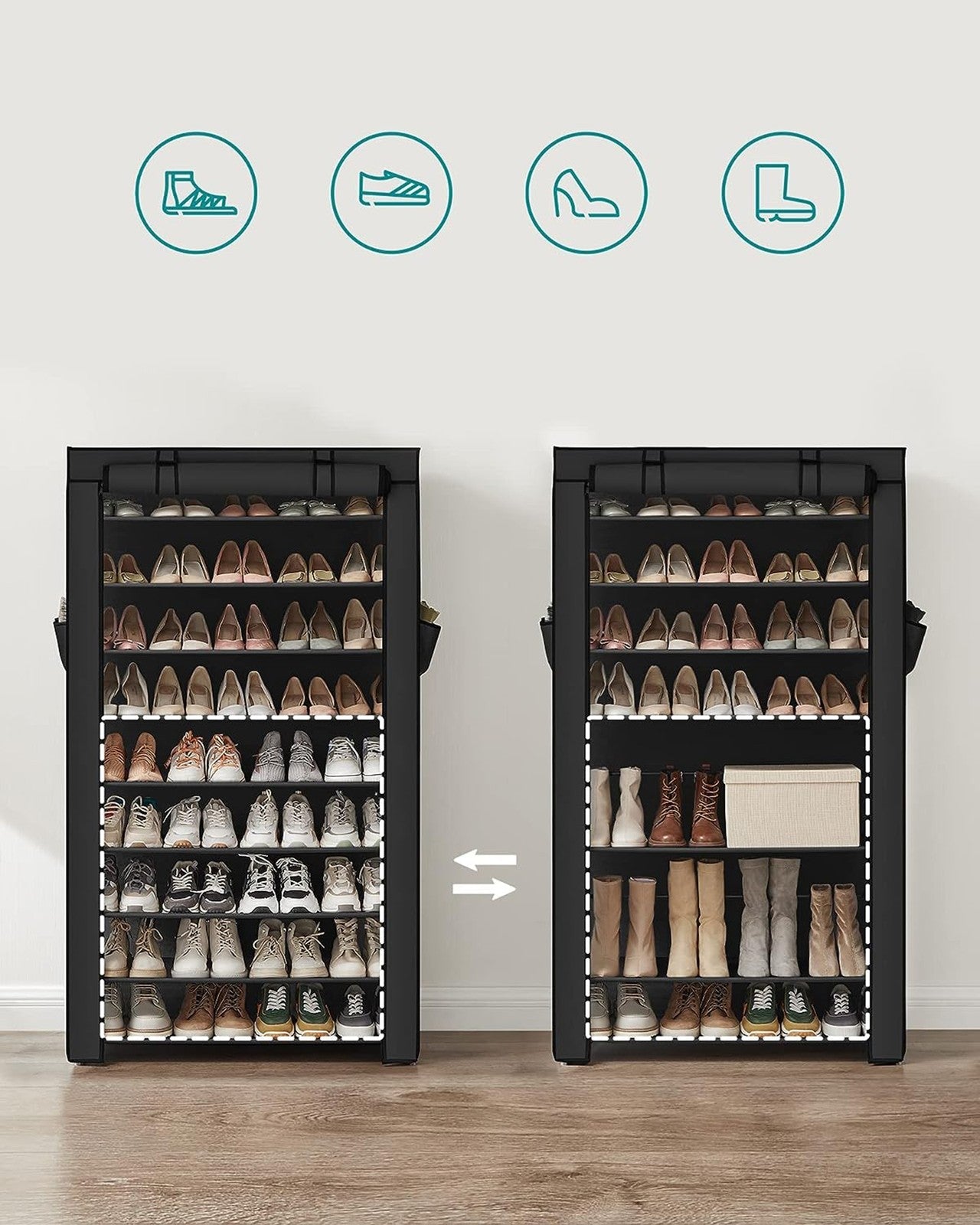 10-Tier Fabric Shoe Rack with Dustproof Cover – Holds 40 Pairs