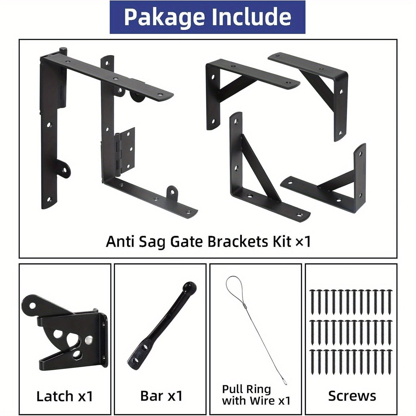 Anti sag gate hardware kit package contents