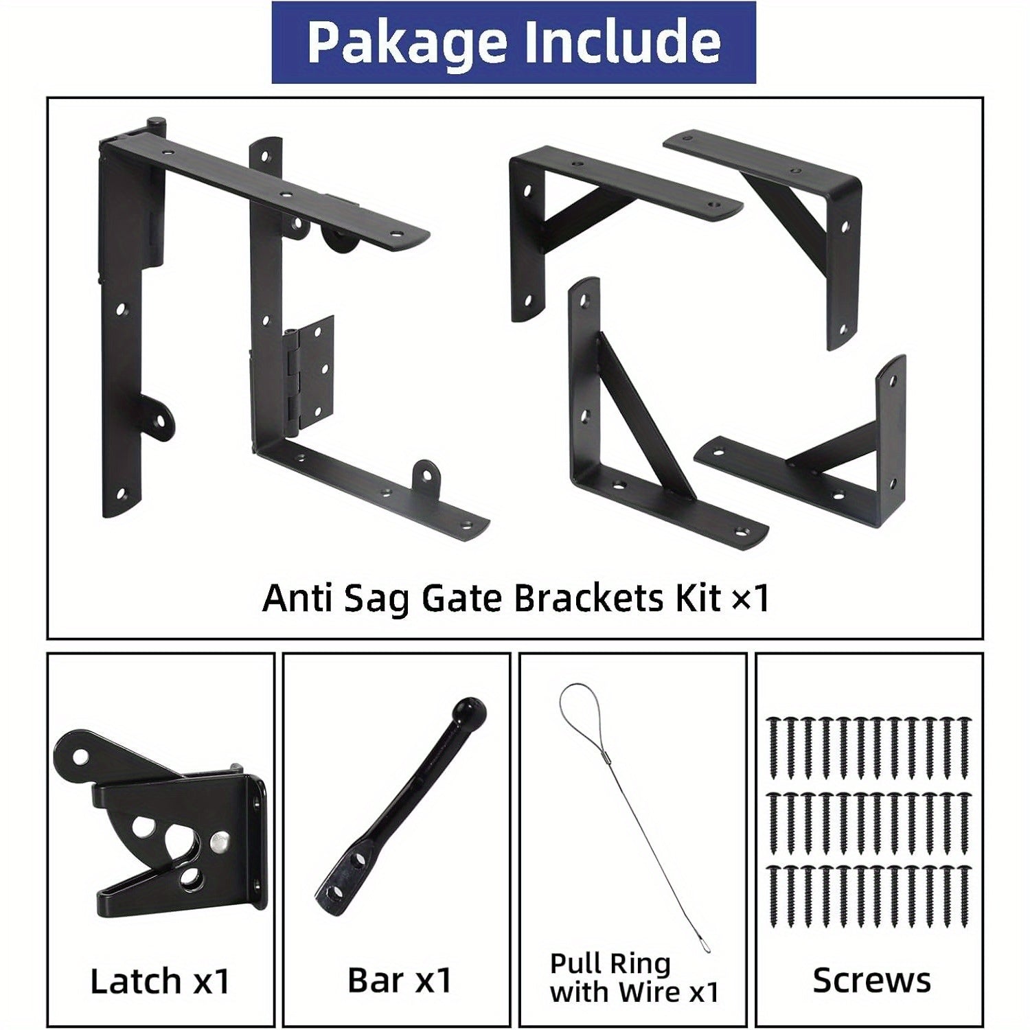 Anti sag gate hardware kit package contents