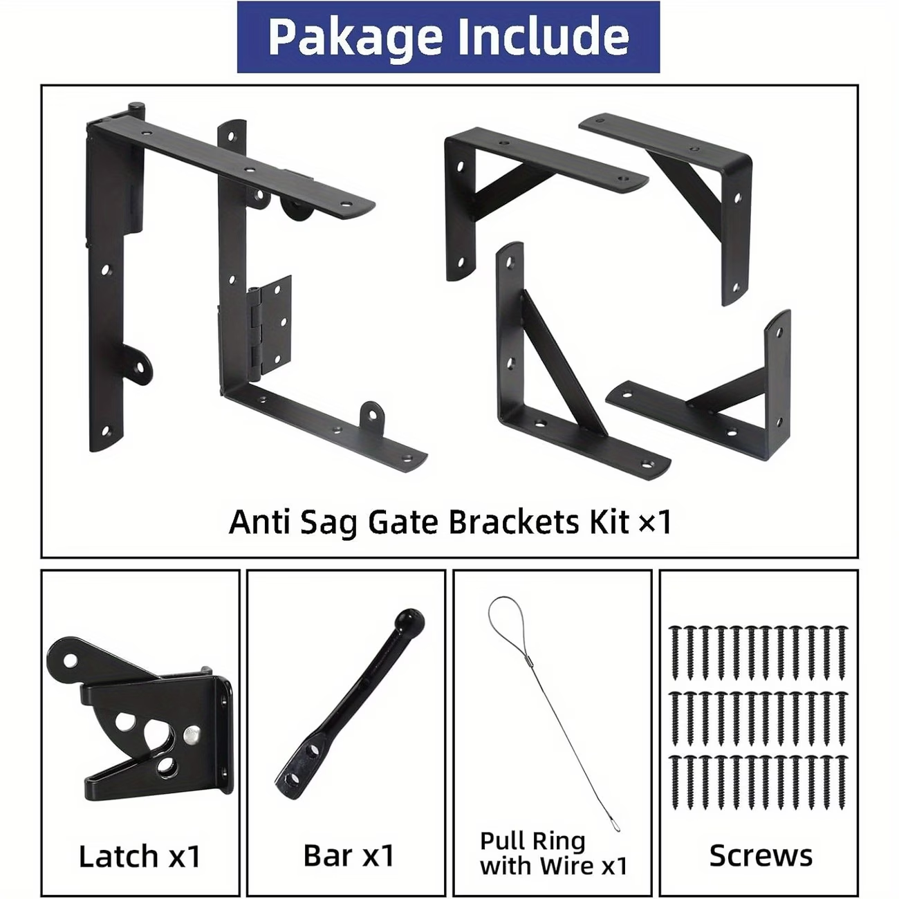 Anti sag gate brackets kit package includes