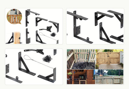 Clean product and use scene collage for anti-sag fence gate hardware kit