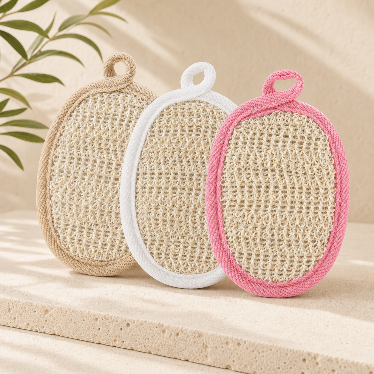 Natural loofah bath scrubber pad