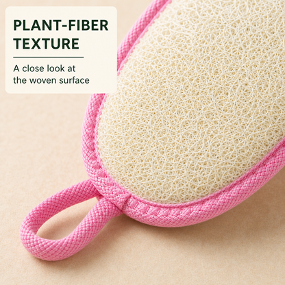 Close-up of layered loofah bath scrubber texture