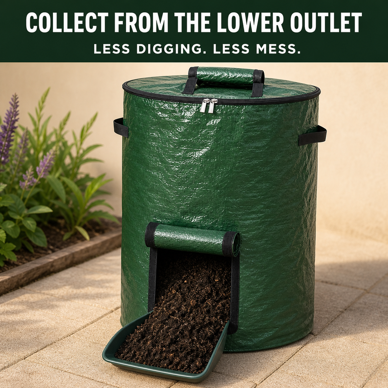 Lower outlet used to collect finished compost