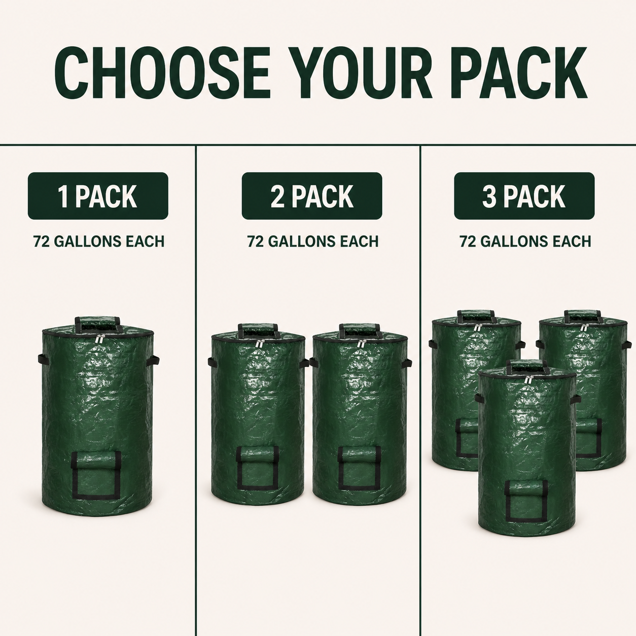 Comparison of one, two and three compost bin packs