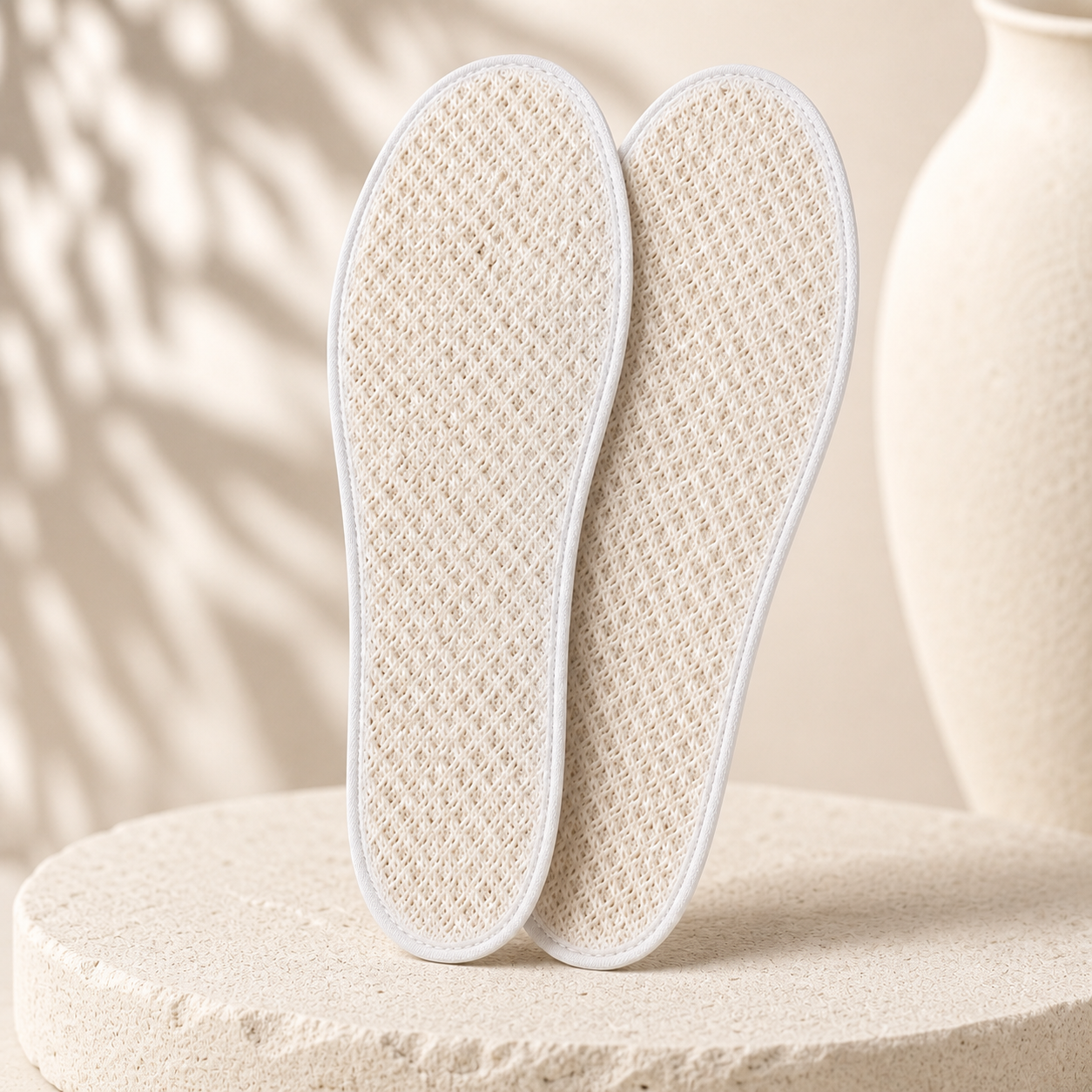 Pair of natural loofah shoe insoles
