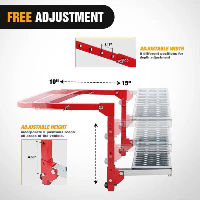 Folding tire step with adjustable width and height positions