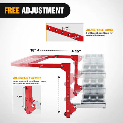 Folding tire step with adjustable width and height positions