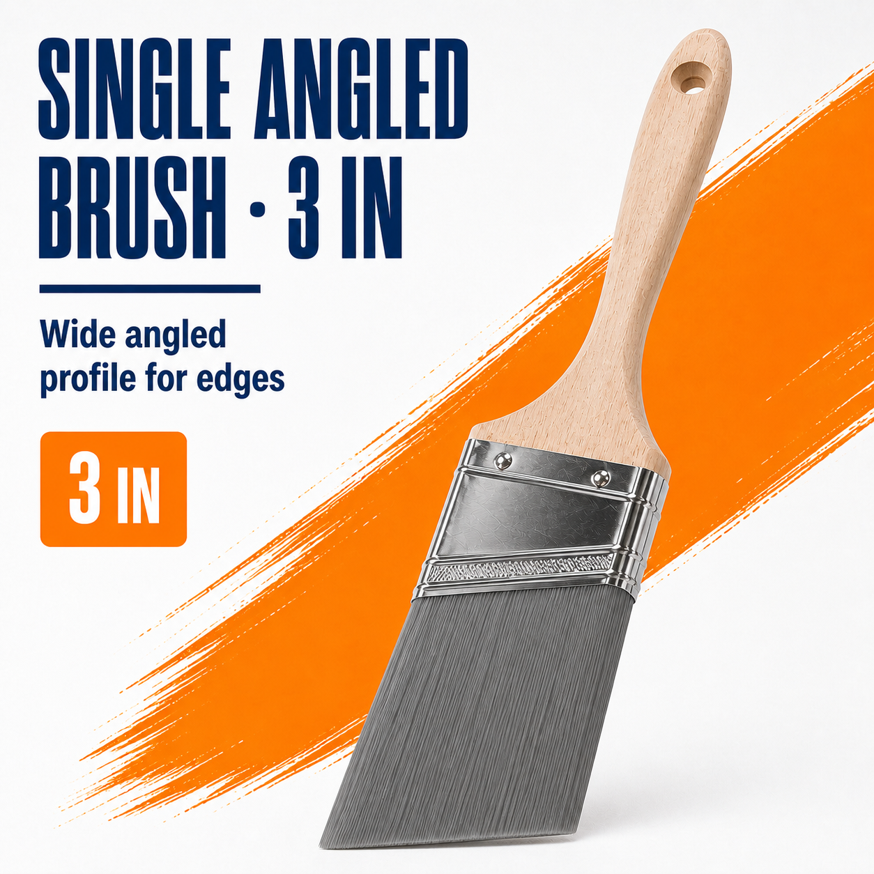 Single 3 inch angled paint brush with gray bristles
