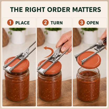 Place Turn Open steps for the NIVRAUS lid opener on a common American food jar