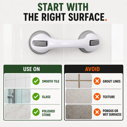 Compatible and incompatible surface guide for suction shower handle