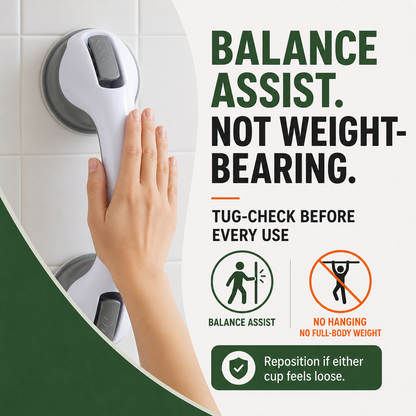 Balance-assist safety notice and tug-check reminder before every use