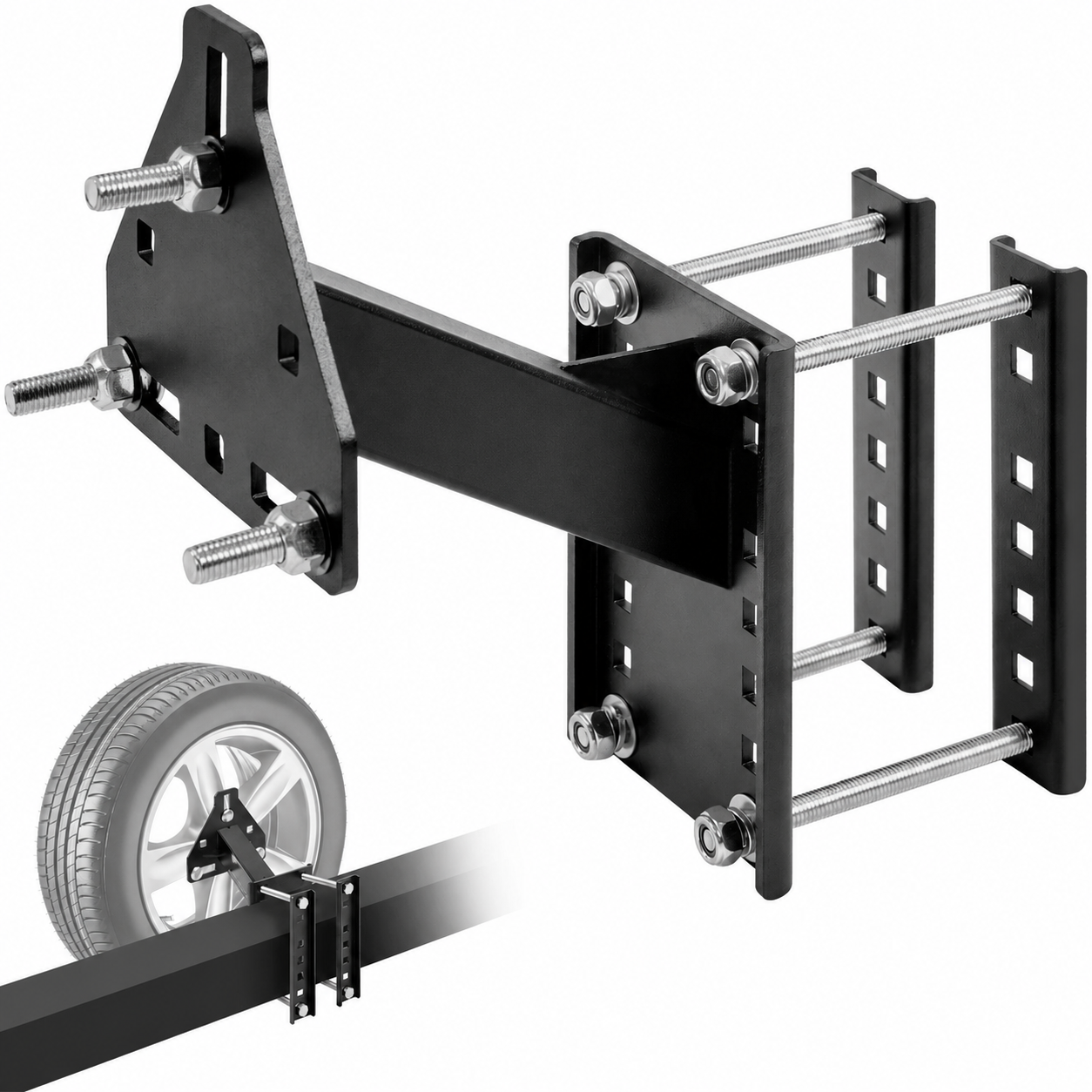 Universal black steel trailer spare tire carrier