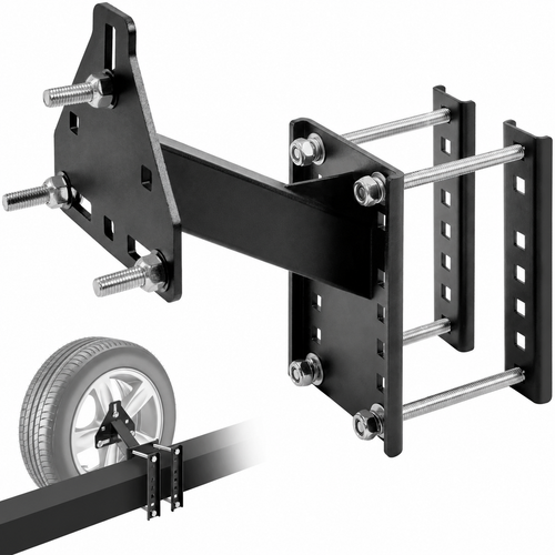 Universal black steel trailer spare tire carrier