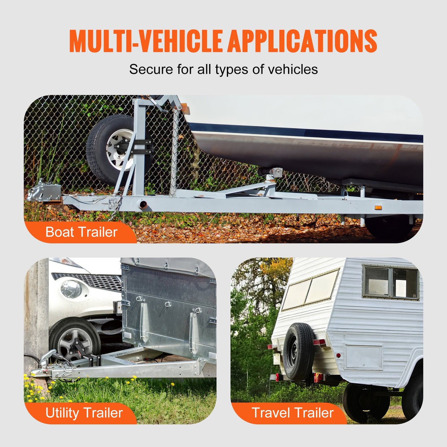 Spare tire carrier applications on utility, boat, travel and cargo trailers