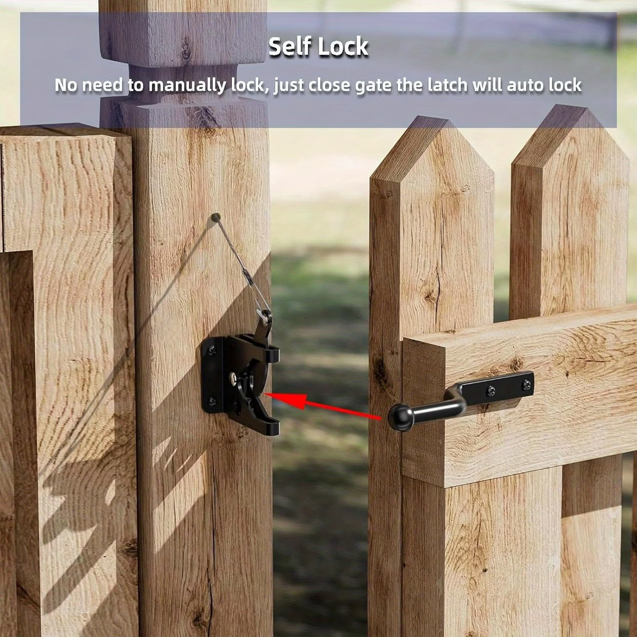 Self locking wood fence gate latch detail